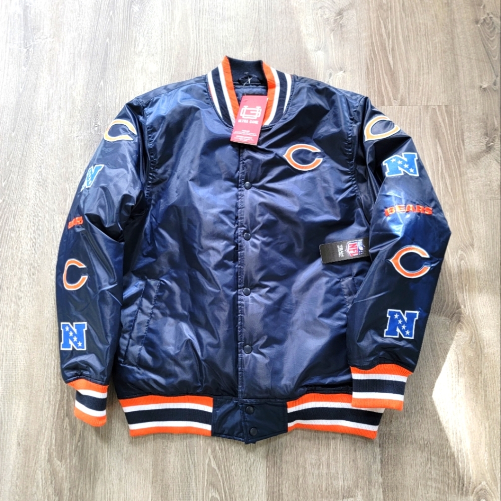 BRAND NEW Team Apparel NFL Chicago Bears Satin Snap Front Jacket Mens Size Large